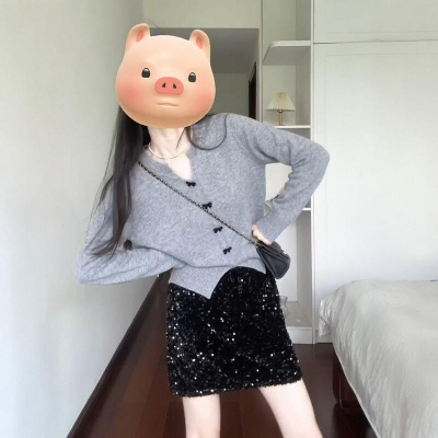 首发韩系穿搭灰色修身显瘦针织衫女秋冬新款毛衣独特别致内搭开衫