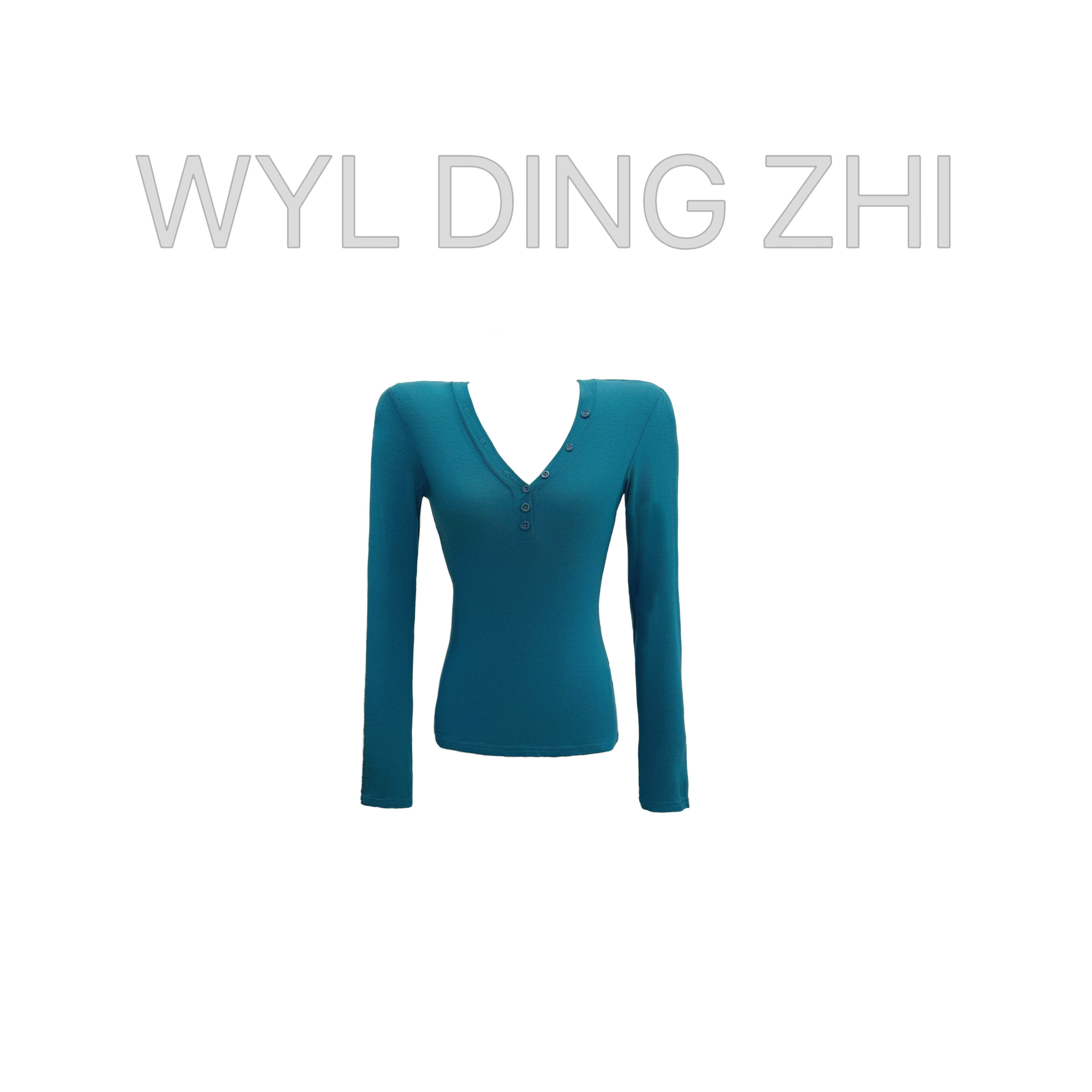 BinGBinglin大雯子辣妹深V领扣子上衣修身长袖T恤女气质薄款面膜T