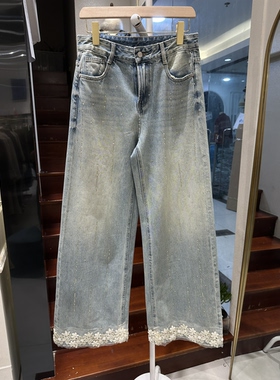 欧洲站2026春季新款Dong,one百搭烫钻绣花显瘦直筒牛仔裤女2692 P