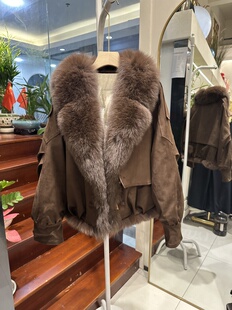 高端欧货狐狸毛大毛领羽绒服女2025冬新款麂皮绒鹅绒保暖气质外套