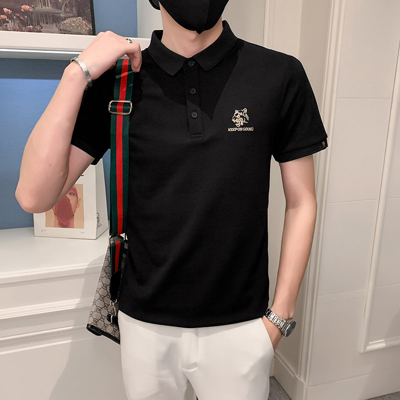 2024夏装男刺绣虎头POLO社会小伙短袖潮男POLO衫D326-16801P45,男装Polo衫,星座1101
