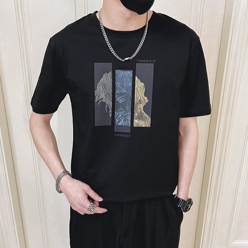 2024夏装精神小伙短袖T恤印花社会无头风T恤男D326-19010P40，男装T恤，星座1101