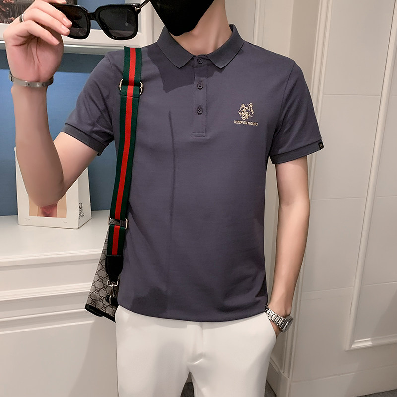 2024夏装男刺绣虎头POLO社会小伙短袖潮男POLO衫D326-16801P45,男装T恤,星座1101