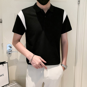 2024春夏男打底衫短袖上衣POLO衫抖音拼接男 D326-1 6818 P48图片