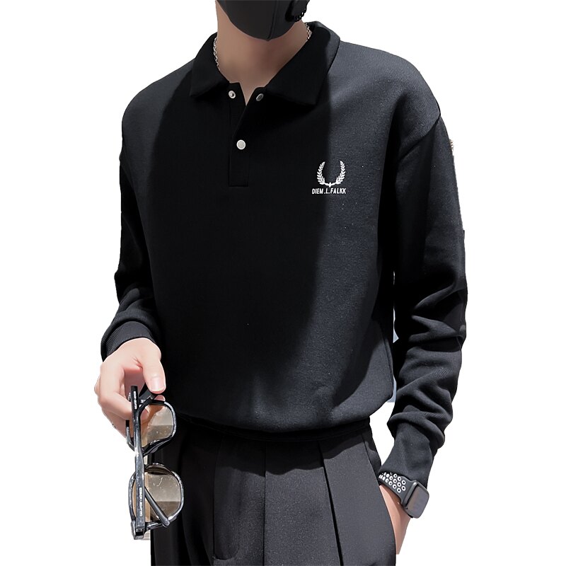 秋装新款社会风翻领POLO卫衣上衣男直播D326-18152P78控108,男装卫衣,星座1101