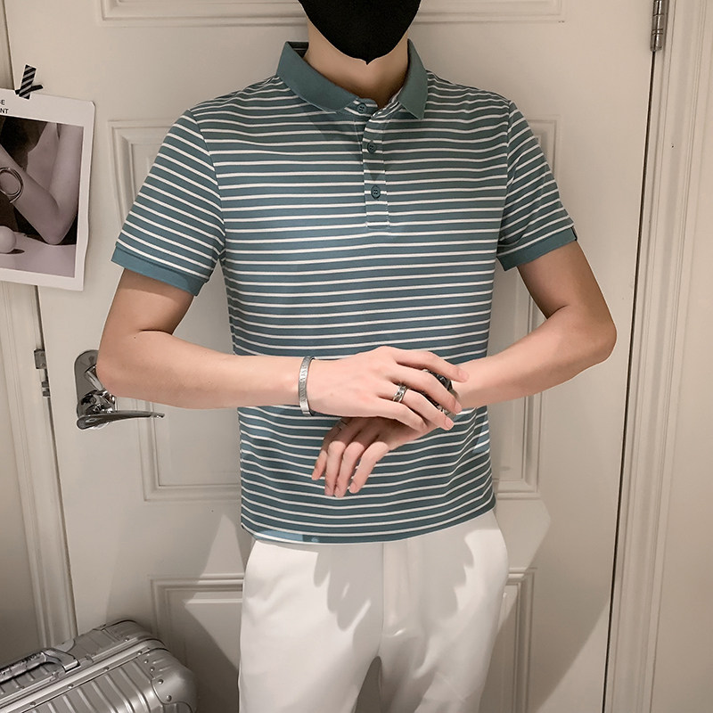 2024夏季条纹精神小伙短袖POLO衫社会青年上衣潮D326-16838P55，男装Polo衫，星座1101