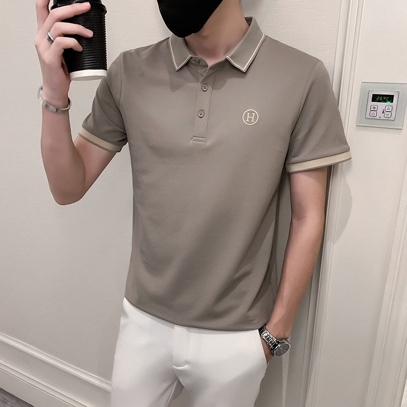 抖音2024夏装男刺绣POLO社会小伙短袖POLO衫D326-1 6803 P55图片