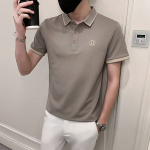 抖音2024夏装男刺绣POLO社会小伙短袖POLO衫D326-1 6803 P55图片