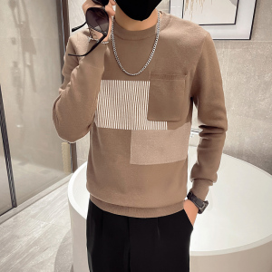 精神小伙2021毛衣针织衫拼色社会风韩版长袖毛衣D326-1 2209P85图片