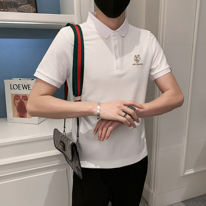 2024夏装男刺绣虎头POLO社会小伙短袖潮男POLO衫D326-16801P45,男装Polo衫,星座1101