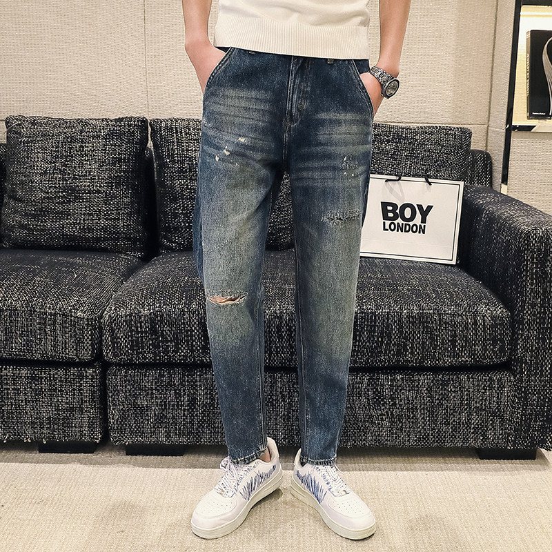 高品质2024春夏微哈伦直筒牛仔裤休闲男装九分裤D326-15713P85,男装牛仔裤,星座1101