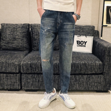 高品质2024春夏微哈伦直筒牛仔裤休闲男装九分裤D326-15713P85，男装牛仔裤，星座1101