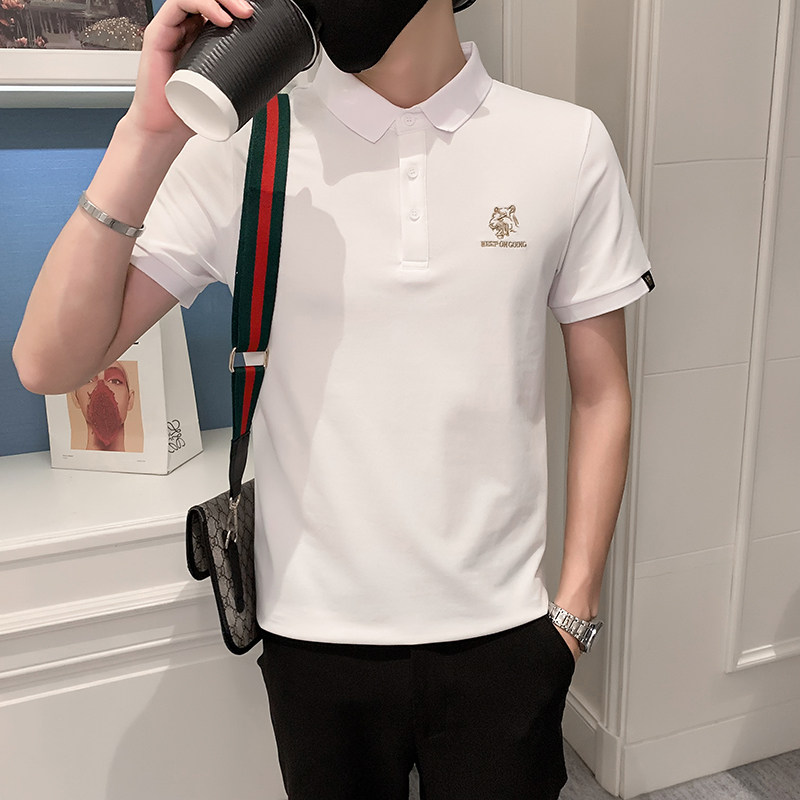 2024夏装男刺绣虎头POLO社会小伙短袖潮男POLO衫D326-16801P45,男装T恤,星座1101
