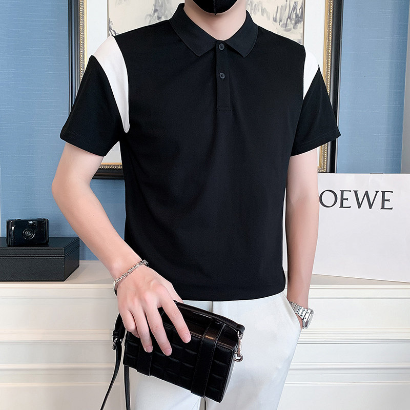 2024春夏男打底衫短袖上衣POLO衫抖音拼接男D326-16818P48,男装T恤,星座1101