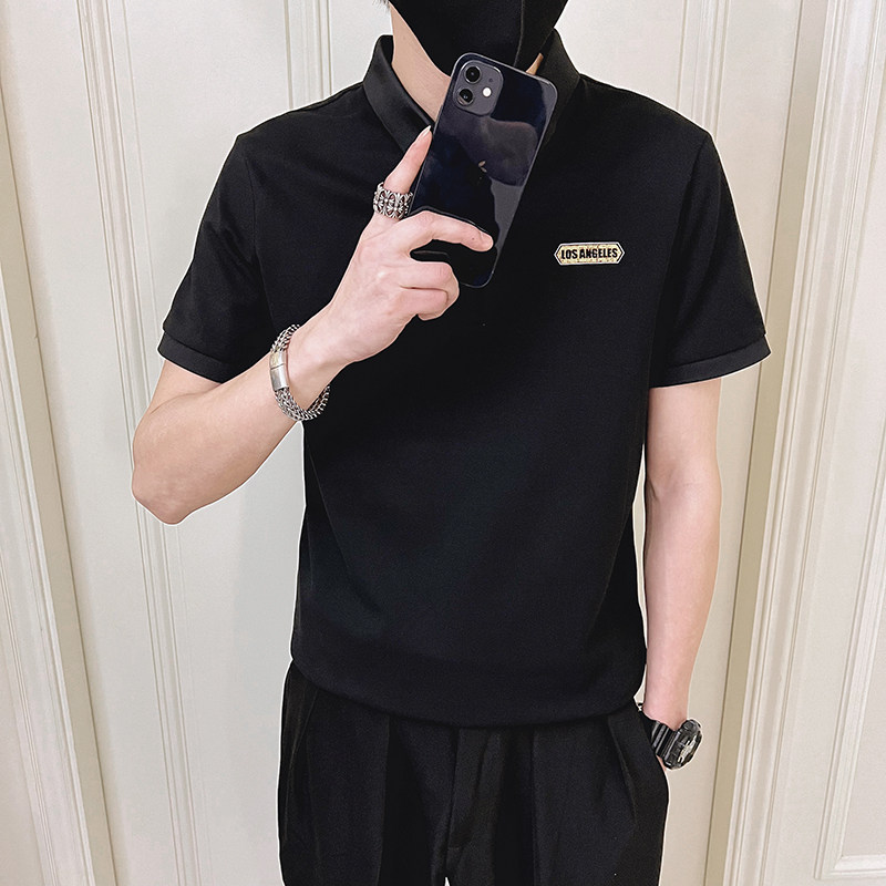 2024夏装新款社会小伙短袖印花POLO无头风上衣潮D326-16812P55,男装Polo衫,星座1101