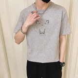 2024夏装精神小伙虎头短袖T恤社会无头风T恤潮男D326-19225P45，男装T恤，星座1101
