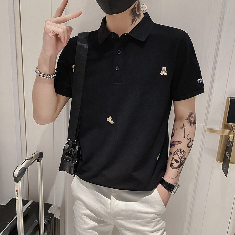 2022刺绣熊夏季精神小伙短袖POLO衫社会青年上衣D326-16659P48,男装Polo衫,星座1101