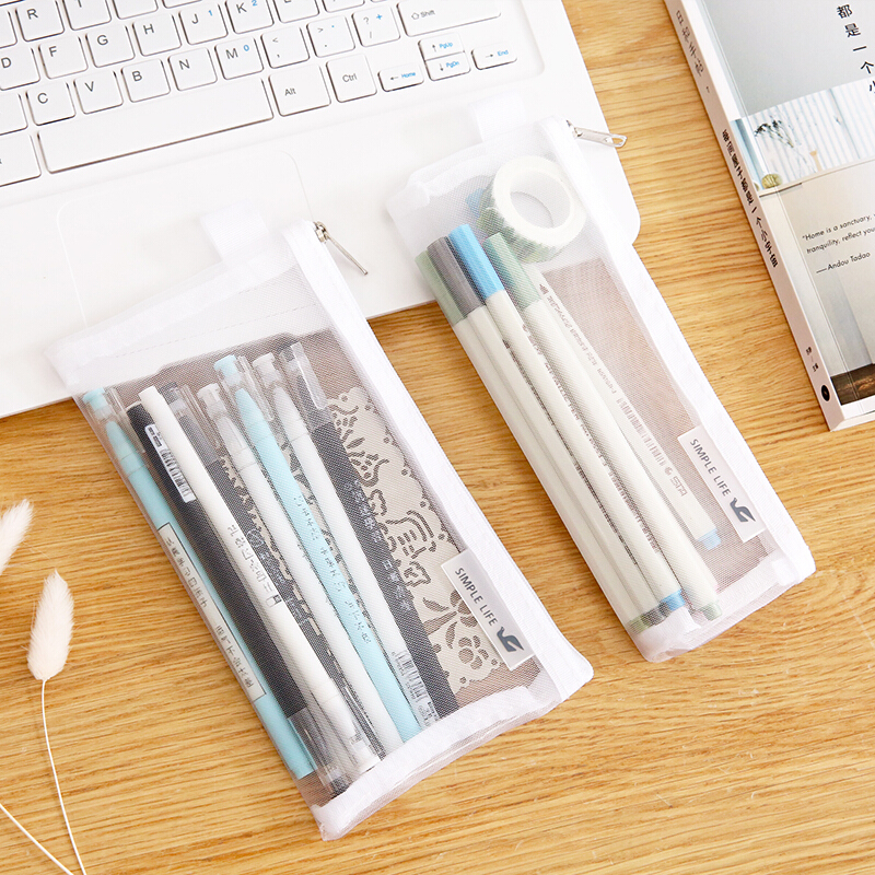 白色透明考试便携网纱笔袋包邮