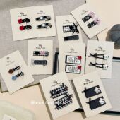 2025热销黑白格纹布艺蝴蝶结发夹赫本风发饰波点碎发夹儿童刘