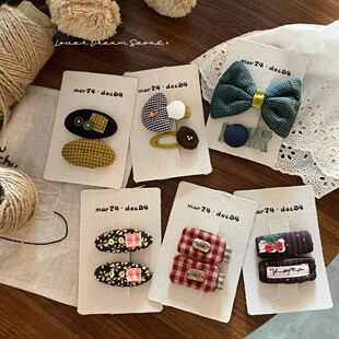 2025热销韩国新款樱桃蘑菇蝴蝶结格子布艺发夹 可爱甜美刘海夹儿