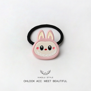 搞怪呲牙兔子饼干醋酸发圈气质头绳高马尾萌趣橡皮筋简约卡通头饰