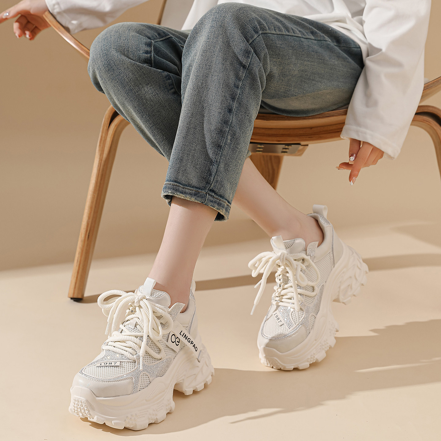 休闲厚底老爹鞋春款内增高百搭透气显瘦时装休闲鞋轻便跑步鞋女款