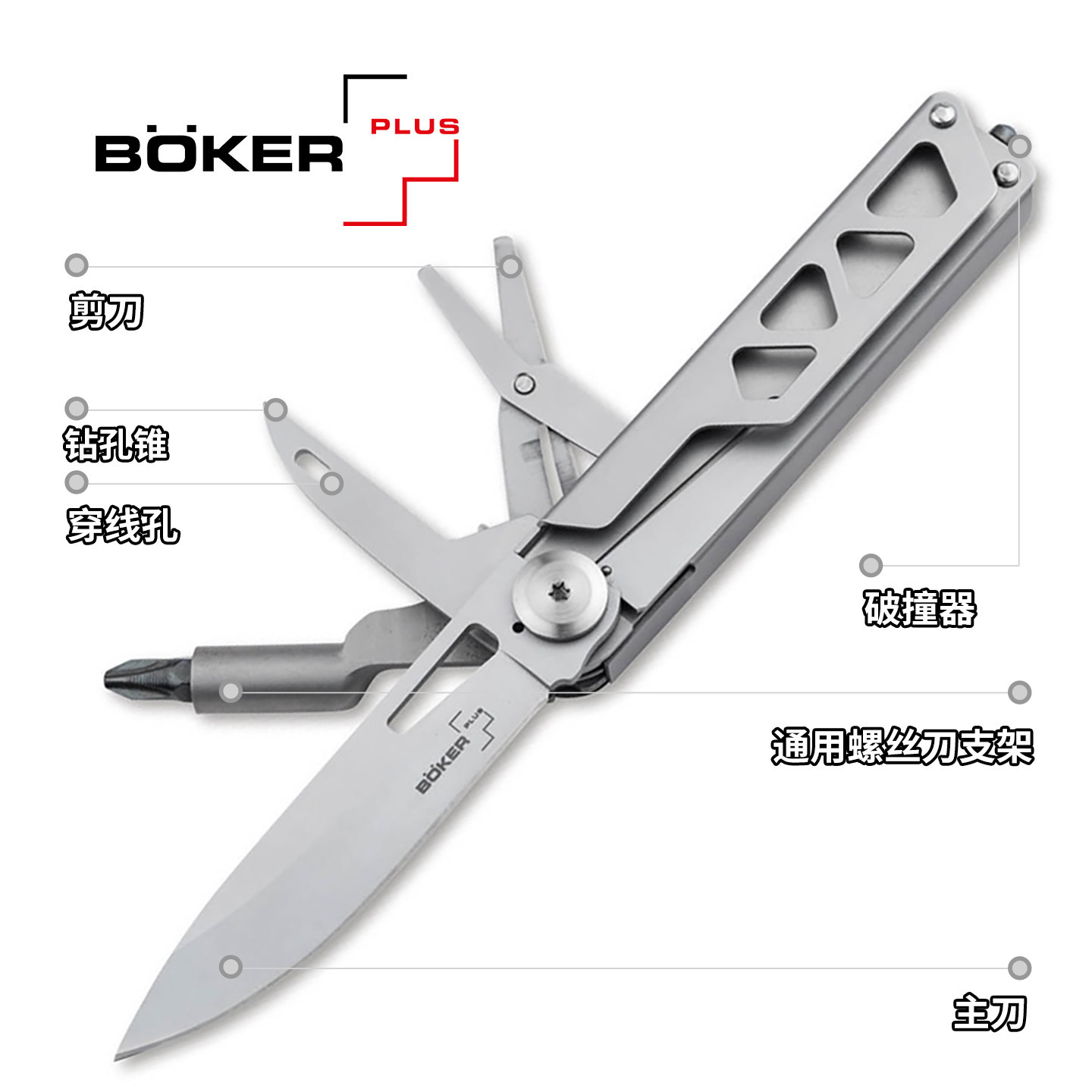 德国boker博克多功能组合工具剪子螺丝刀户外探险露营多用途折刀