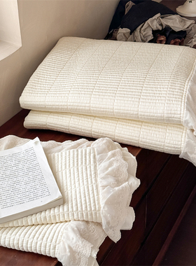 韩国大鹅纯色花边天丝棉床盖三件套简约韩式花边夹棉夏季凉感床单