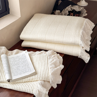 韩国大鹅纯色花边天丝棉床盖三件套简约韩式 凉感床单 花边夹棉夏季