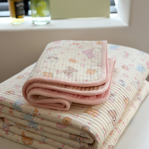 一面纯棉一面牛奶绒床盖三件套加厚绗缝夹棉榻榻米垫秋冬双面床单