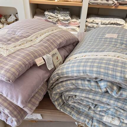 A类全棉纱布春秋被可机洗单人1.5米双人2米纯棉色织皱纱大豆被芯