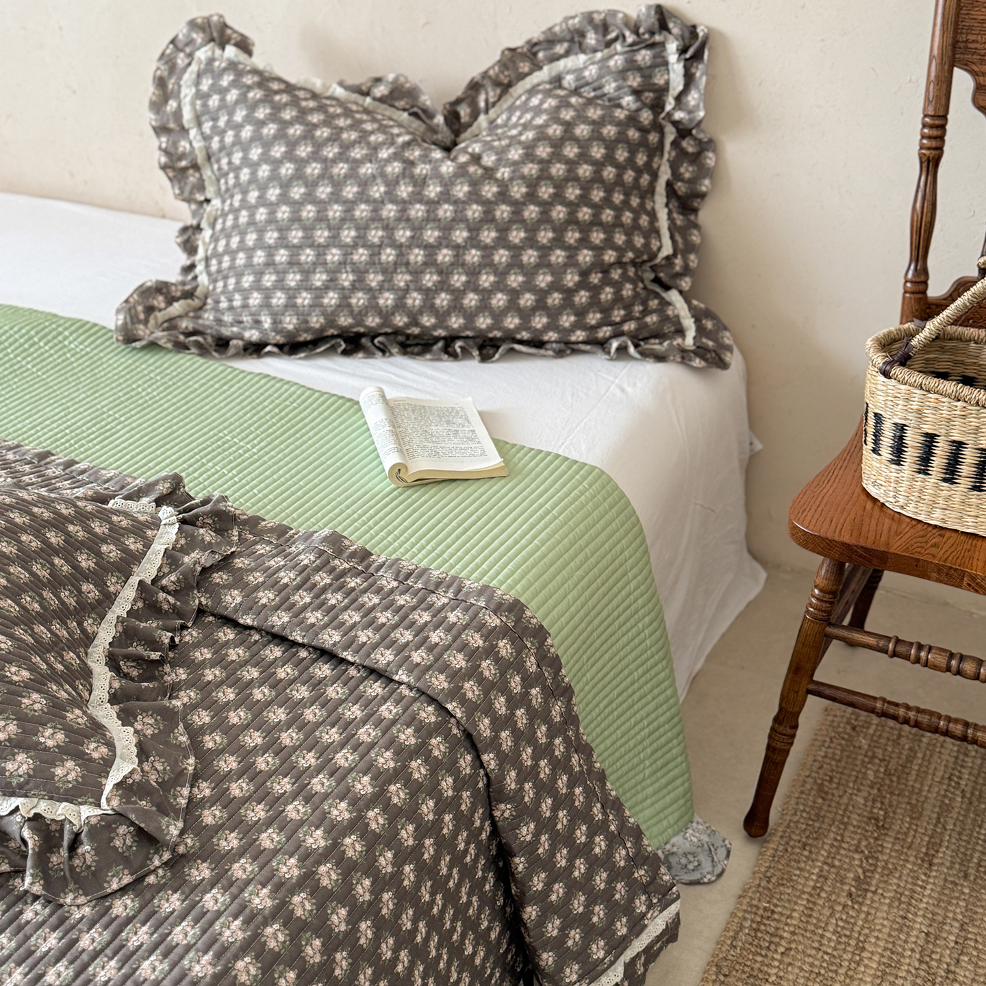 法式床盖三件套全棉双层纱