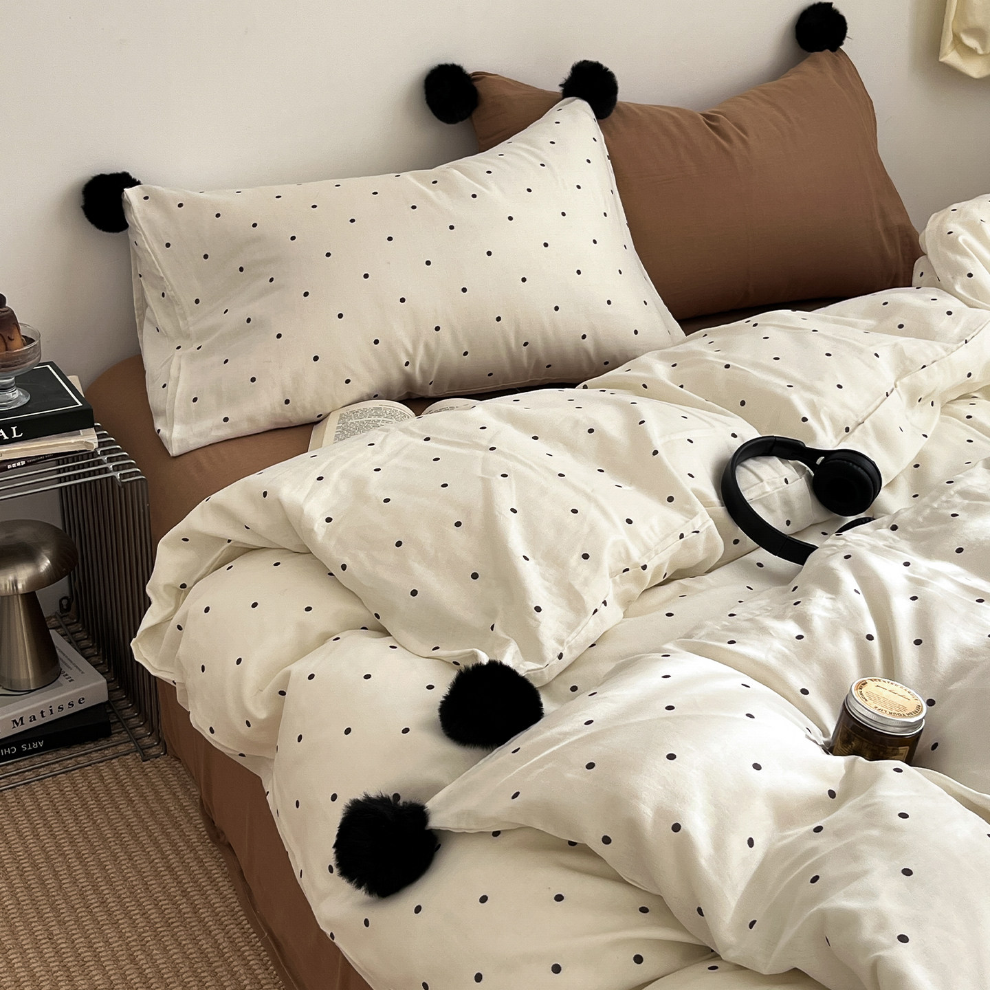 ins风混搭球球波点全棉双层纱四件套少女心纯棉床单被套床上用品