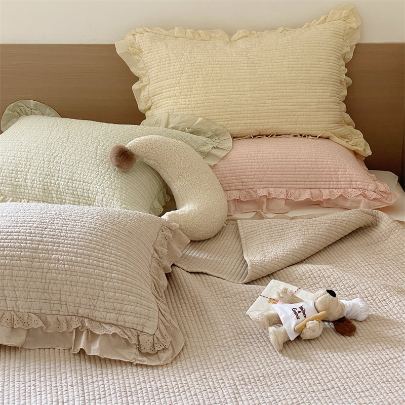 韩国博主全棉双层花边床盖三件套法式纯棉砂洗夹棉绗缝榻榻米床单,床上用品,床盖,淘宝优惠券,粉丝福利购,淘宝优惠卷