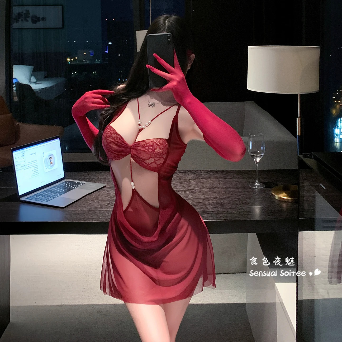 性感风蕾丝吊带睡裙女款红色透视睡衣2026新款大尺度情趣战袍qqny