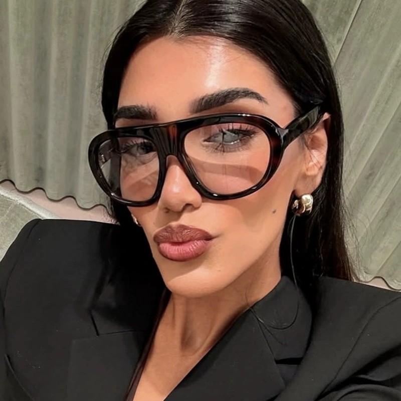 简约时尚大框玳瑁色平光眼镜欧美太阳眼镜飞行员蛤蟆形ins潮个性