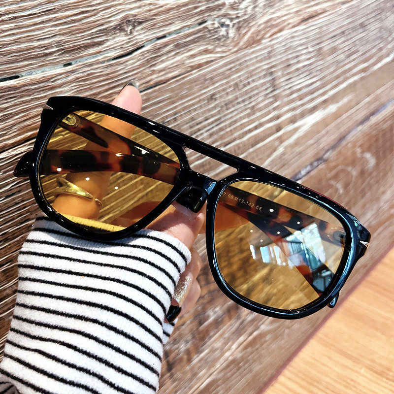 新款个性双梁玳瑁太阳镜男女偏光遮阳蛤蟆墨镜欧美黄色太阳眼镜潮