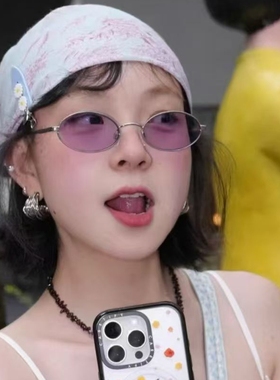 韩版复古小框紫色防紫外线太阳镜