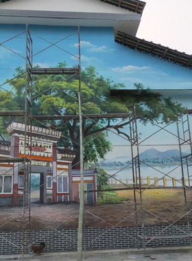 比雅室外风景壁画定制手绘画墙绘