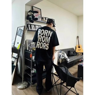 夏季新款t恤男短袖美式高街字母印花重磅纯棉宽松潮牌情侣上衣男