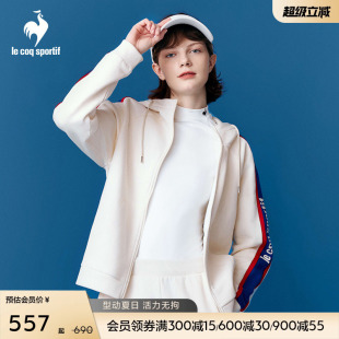 乐卡克法国公鸡女士运动休闲带帽拉链加绒外套红色上衣