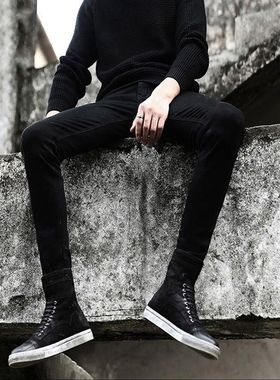 春夏季潮男纯黑色牛仔裤修身显瘦小脚裤男新款休闲长裤子百搭休闲