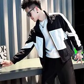 上衣褂子2025新款 男士 立领夹克潮牌痞帅撞色男装 春秋潮流休闲外套