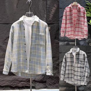 2025春秋新款男士复古燕尾小香风编织设计百搭衬衫网红夹克外套男