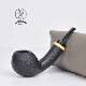 中国孙正卿手工烟斗自由式 进口石楠木黑色喷砂表面黄杨木饰圈男士