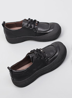 胖mm鞋宽胖脚时尚单鞋41-43大码女鞋2025秋季新款休闲系带小皮鞋