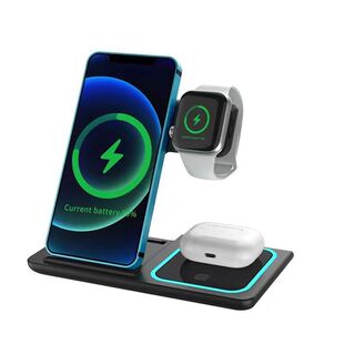 跨境X455三合一无线充电器折叠支架适用苹果华为无线快充手表