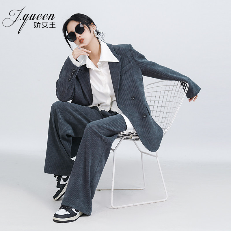 西装套装女2024秋季复古高级感灯芯绒宽松休闲垂感裤子西服两件套,女装/女士精品,时尚套装,淘宝优惠券,粉丝福利购,淘宝优惠卷