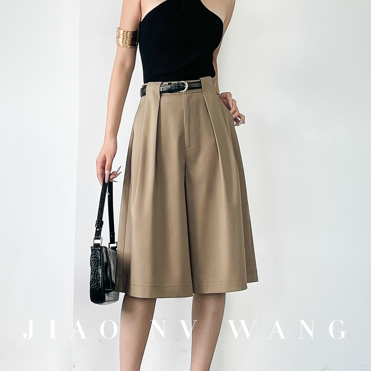 卡其色阔腿裤女夏新款高腰垂感