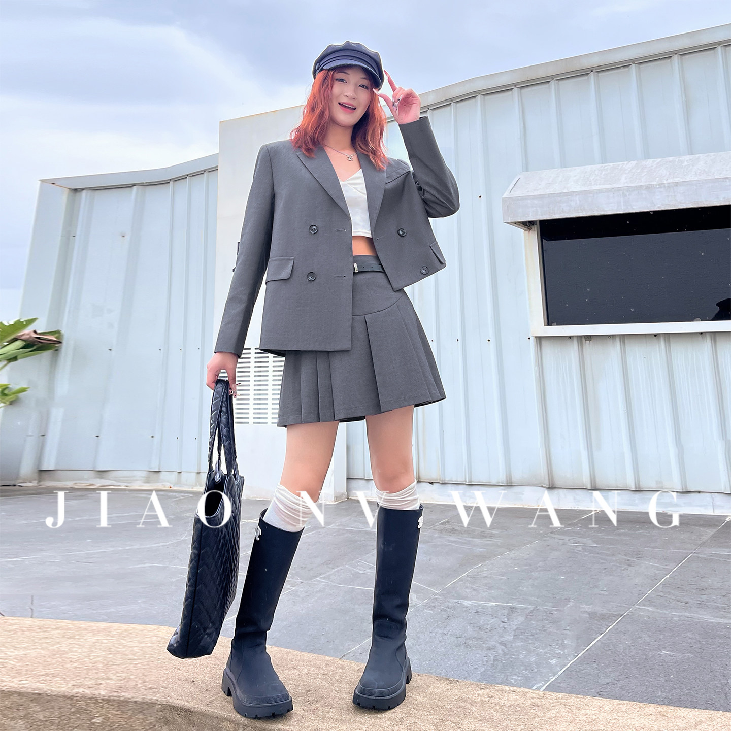 不规则西半身裙两件套装女初秋季高级感职业短款外套百褶上衣裙子